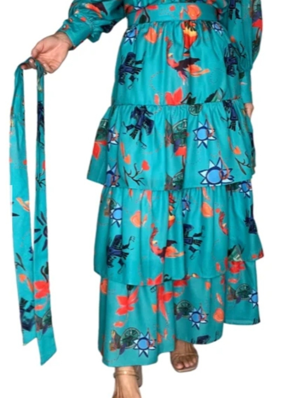 Beulah Teal Maxi Skirt with Sash
